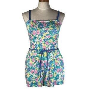 Sea Waves Bright Floral Shorts Swimsuit Swim Vintage- Sz 12 0r 8 EUC POCKETS